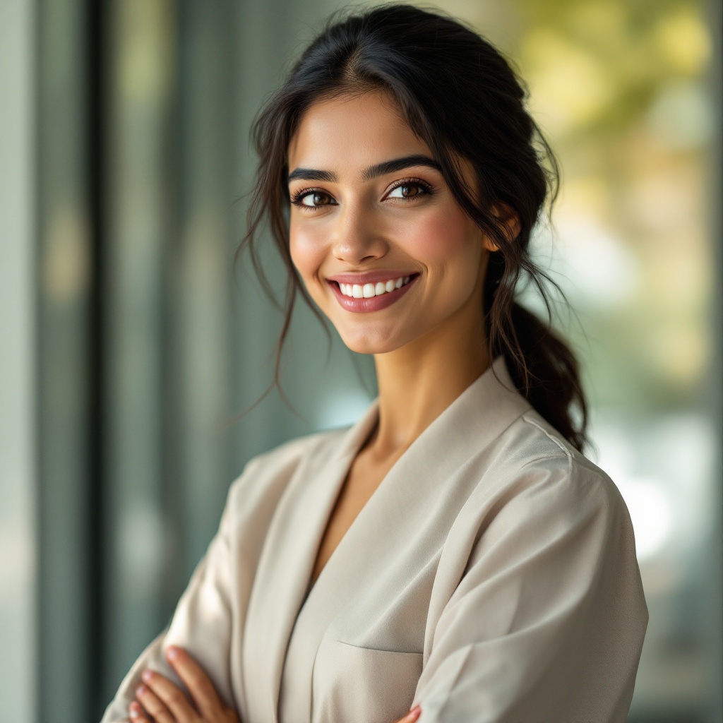 Portrait of Dr. Anya Patel, Medical Director at Copper Sage Wellness